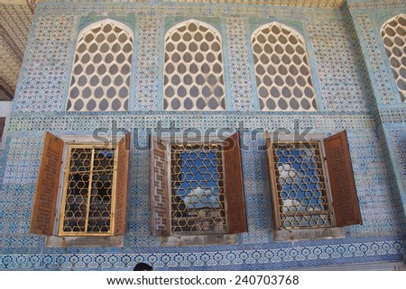 ISTANBUL, TURKEY  - MAY 18, 2014 - Elaborate decorations of the Harem  in Topkapi Palace,  in Istanbul, Turkey