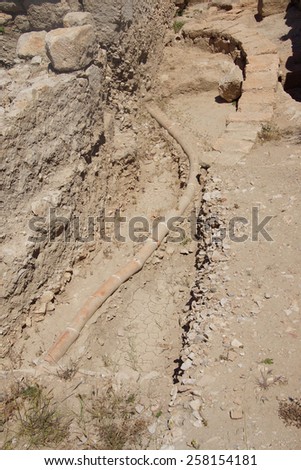 Clay pipes as part of ancient Roman sewer system,  Xanthus ( Xantos) , Turkey