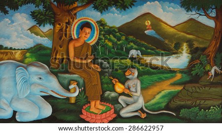 SIEM REAP, CAMBODIA - FEB 16, 2015 - Life of the Buddha painting in  Wat Damnak monastery in Siem Reap,  Cambodia
