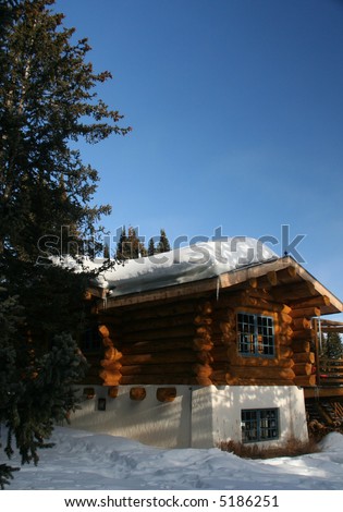 Mountain hut with snow on roof,		Shrine pass, near Vail Pass, 	Colorado