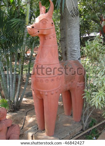 Terra cotta horses in folk art garden in   Hyderabad, Andhra Pradesh,  India, Asia