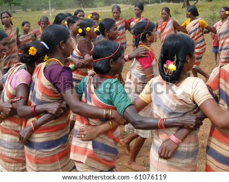 ORISSA,  INDIA - NOV 12 -Village women form a circle for Gdaba harvest dance on Nov 12, 2009, in Lamptaput, Orissa, India