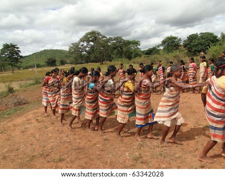 ORISSA,  INDIA - NOV 12 - Village women form a circle for Gdaba harvest dance on Nov 12, 2009, in Lamptaput, Orissa, India