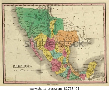 1831 antique map of Texas, California  and Mexico Out of copyright