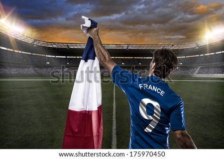 French soccer player, celebrating with the fans.