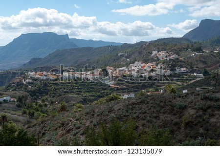 A beautiful city in mountain  scape panorama in Gran Canaria view mountains in canary Islands, Spain