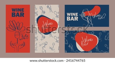 Set of four cards for wine bar and wine lovers, can be used for wine shop or wine festival, vector illustration