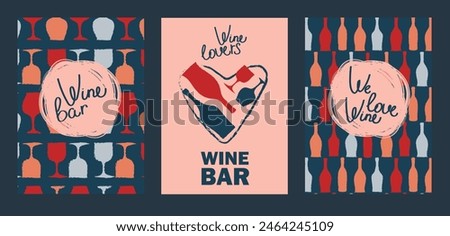 set of cards for wine bar, can be used for wine festival, vector illustration