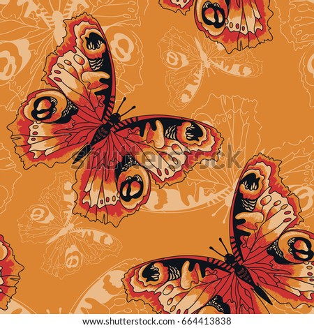 seamless pattern with  beautiful butterflies, sketch style vector illustration