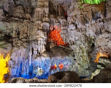 HA LONG BAY, VIETNAM - MAY 24: Thien Cung Cave on Dau Go Island in Ha Long Bay, Vietnam on May 24, 2015. Ha Long Bay is a UNESCO World Heritage Site, and a popular travel destination, in Vietnam.