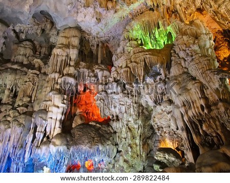 HA LONG BAY, VIETNAM - MAY 24: Thien Cung Cave on Dau Go Island in Ha Long Bay, Vietnam on May 24, 2015. Ha Long Bay is a UNESCO World Heritage Site, and a popular travel destination, in Vietnam.