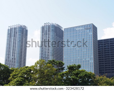 TOKYO, JAPAN - SEP 28: Shiodome Shiosite business district in Tokyo, Japan on September 28, 2015. Tokyo is both the capital and largest city of Japan.