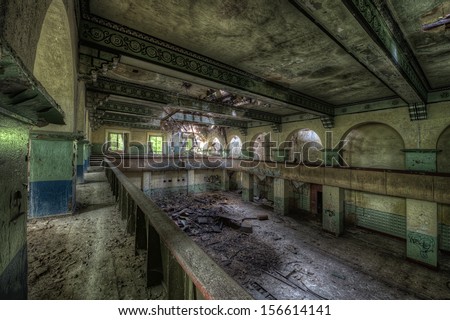 old theater inside decayed russian barracks in former eastern germany