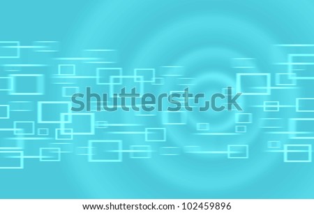 Blue Wallpaper with Circle Ripples and Zooming Squares. Technology Abstract Theme.