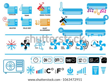 Cooler or Heater AC manual and digital icons for different industrial label use. Editable Clip Art. 