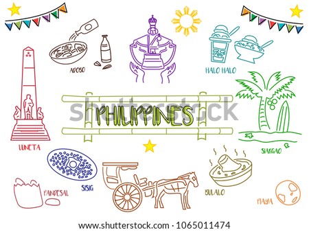 Line art style of Philippine tourist spots culture and heritage images.  Editable Clip Art.