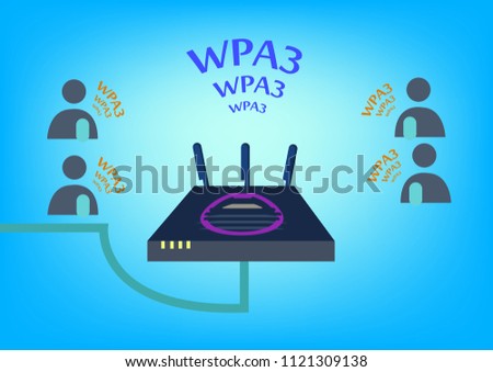 Router with WPA3 router upgrade signal connects to users. Editable Clip Art.