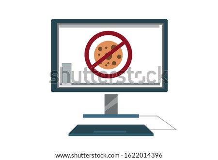 No More HTTP Cookie concept for security purpose. A Cookie with no sign in a computer monitor. Editable Clip Art. 