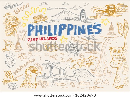 Philippines Tourism Doodle Collection. EPS10 Editable Clip Art Outline Illustration