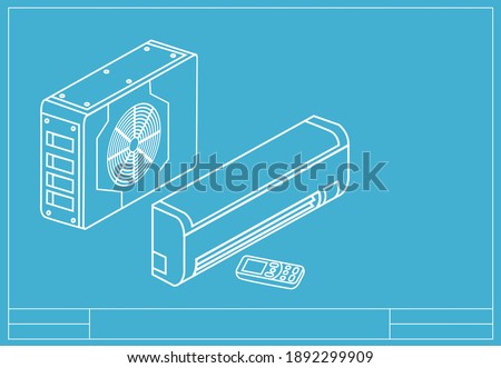 Split Air Conditioned schematic industrial drawing plan. Editable Clip Art.