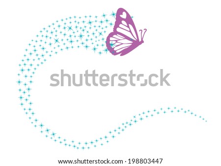 Magical Butterfly with pixie dust glitters design. Isolated on white.
