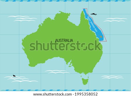 Australia with Great Barrier Reef coral system, the largest underwater ecosystem in the world. Editable Clip Art. Stockfoto © 