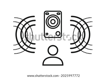 A man listens to surround sound concept. Editable Clip Art.