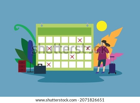 A Person or employee with a Calendar maked with leave of absences, holiday or vacation schedules. Editable Clip Art.