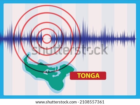 Shockwave near Tonga caused by natural calamity like volcanic eruption or earthquake. Editable Clip Art.