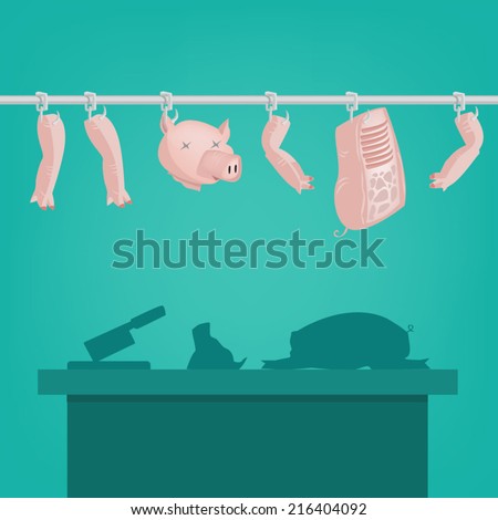 Pork Meat at Processing Plant Slaughterhouse or Butcher Shop