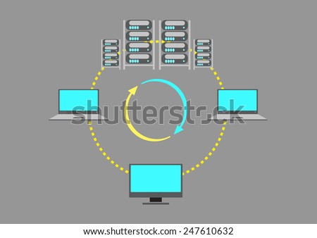 A Server Farm or  Web Data center concept. Editable Clip Art.