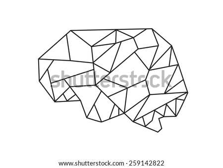 Low Poly graphic design vector of the anatomical shape of the brain. Editable EPS10 Isolated on white Background.