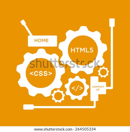 Gears with CSS and HTML5 web texts and symbol.  Editable EPS10 Vector and large jpg illustration 