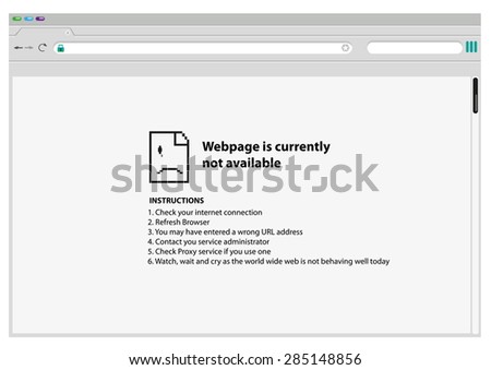 Web Browser with a 503 Service Temporarily Unavailable message. Broken Link or Website Error Icon. Editable Clip Art Illustration.