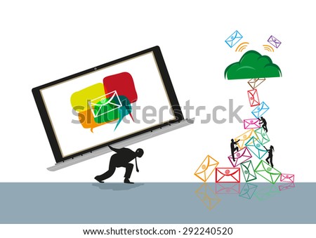 Email Overload and the hardships to read and reply to all messages. Editable Clip art.