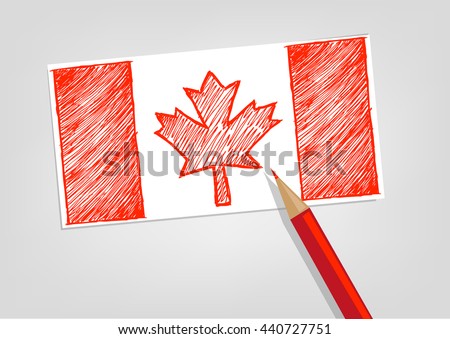 Canada Flag Sketch Style with Red Pencil Color template. Editable Clip art.