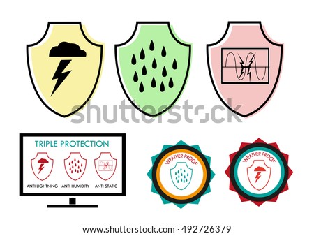 Set of Protection Icons and Tech symbols from various damaging elements. 