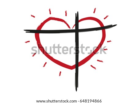 Minimalist Cross on a Heart concept. Editable Clip Art.