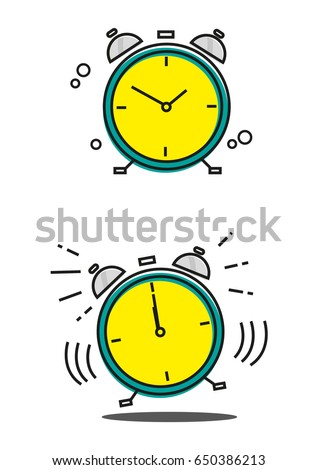 Linear Art of a Clock in Still and Vibrating Modes. Editable Clip Art. 