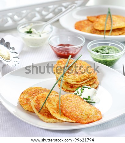 Potato pancakes with three different dips