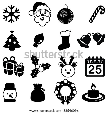 Christmas Icons Set-Silhouettes Stock Vector Illustration 88546096 ...
