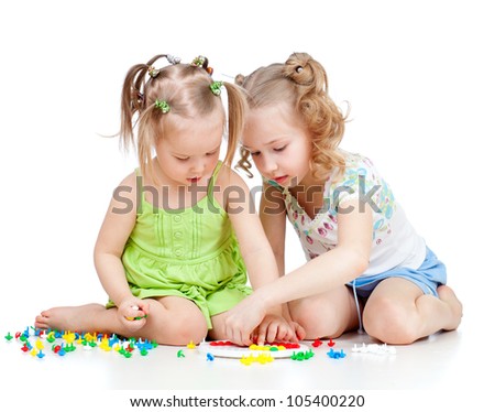 Similar – Image, Stock Photo Girl playing with mosaic board game