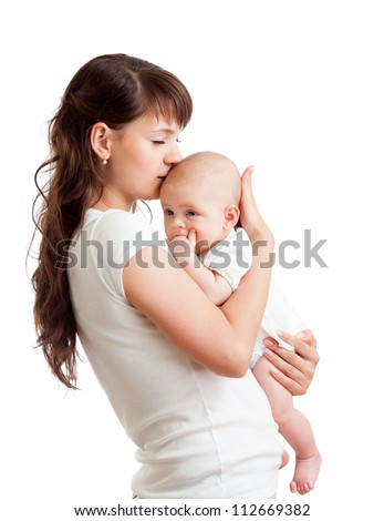 Similar – Foto Bild Blonde Mutter hält ihr bezauberndes fröhliches kleines Baby im Arm. Nettes Kleinkind Kind in die Kamera schauen und lächelnd zu Hause