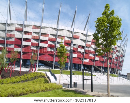 WARSAW, POLAND - CIRCA MAY 2012 - Entrance to National stadium, Warsaw, Poland. The stadium is the host for UEFA football Euro cup circa May 2012..