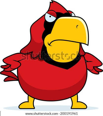 A cartoon cardinal with an angry expression.