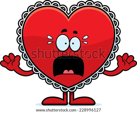 A cartoon illustration of a Valentine looking scared.