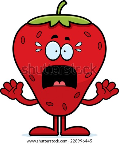 A cartoon illustration of a strawberry looking scared.