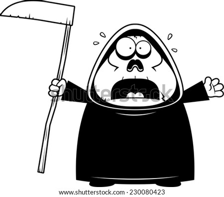 A cartoon illustration of a grim reaper looking scared.
