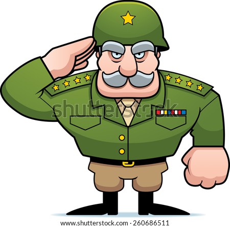 An illustration of a cartoon military general saluting.
