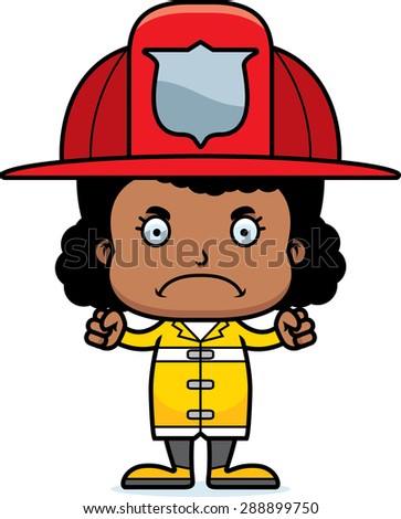 A cartoon firefighter girl looking angry.